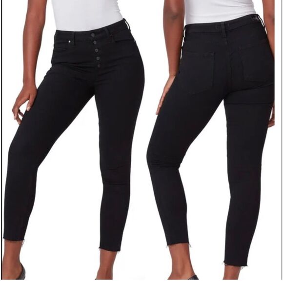 PAIGE Flaunt Bombshell High Waist Skinny Jeans in Black Shadow button fly Sz 29 - Picture 1 of 8